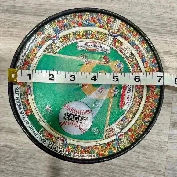 Vintage Eagle Nuts Baseball Ballpark Style Peanuts Themed 7" Aluminum Tin W Lid - Picture 6 of 8